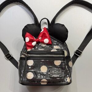 Disney Parks Loungefly Minnie Mouse Sequin Backpack - Black and Red
